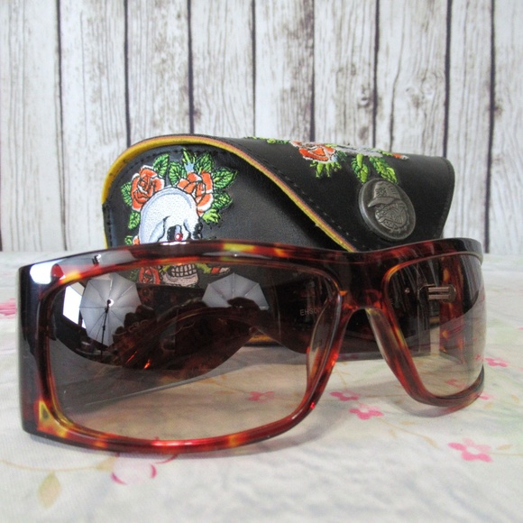 Ed Hardy Accessories - Ed Hardy Skull & Rose Tortoise Sunglasses EHS004
